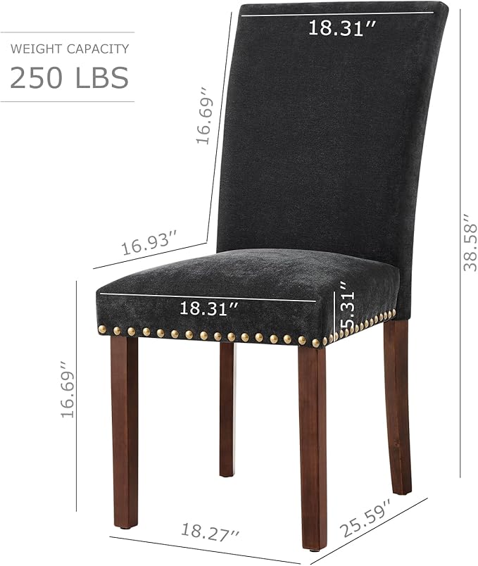 COLAMY Upholstered Parsons Dining Chairs Set of 6, Fabric Dining Room Kitchen Side Chair with Nailhead Trim and Wood Legs - F-Black
