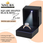 Novel Box Square Shaped Black Ring Box With LED Light 2.25X2X2.5 Inches - Jewelry Ring Case Best for Jewelry Displays - Gift Boxes for Mother's Day, Engagement, Anniversary & more Happy Occasions