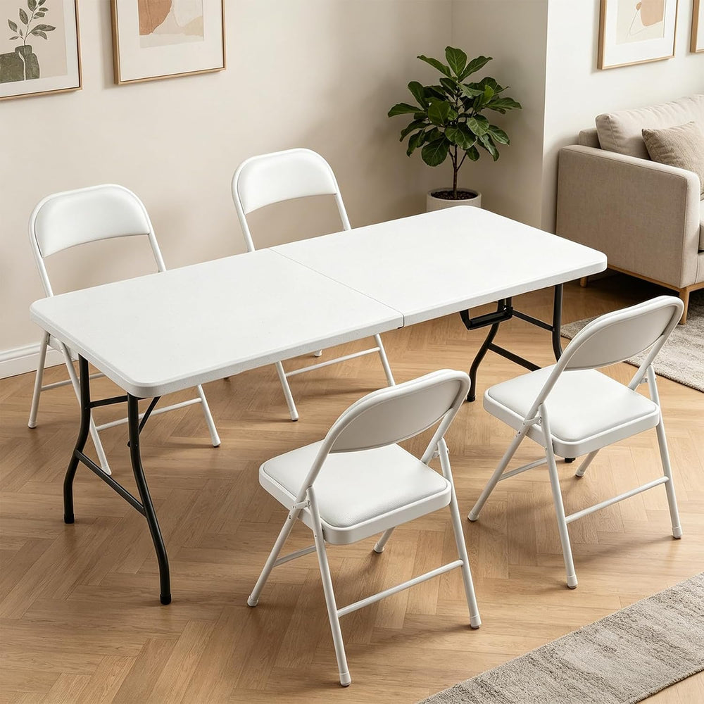 Portable 5-Piece Folding Table and Chairs Set for 4 – Heavy-Duty 5FT Foldable...