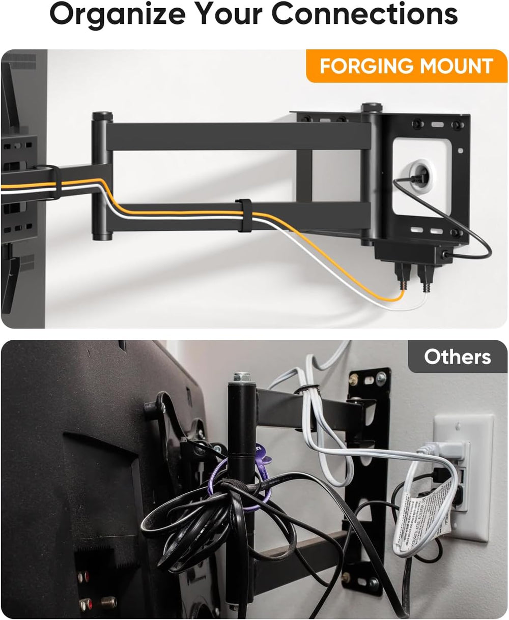FORGING MOUNT Long Arm TV Wall Mount with Power Strip for 42–80 inch TVs | Fu...