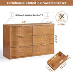 LEYAOYAO Fluted 6 Drawers Dresser Set of 2, 48" Wide Modern Chest of Drawers with Wood Grain Top, Curved Profile Design, Dresser TV Stand, Wooden Drawer Organizer for Bedroom, Living Room,Brown