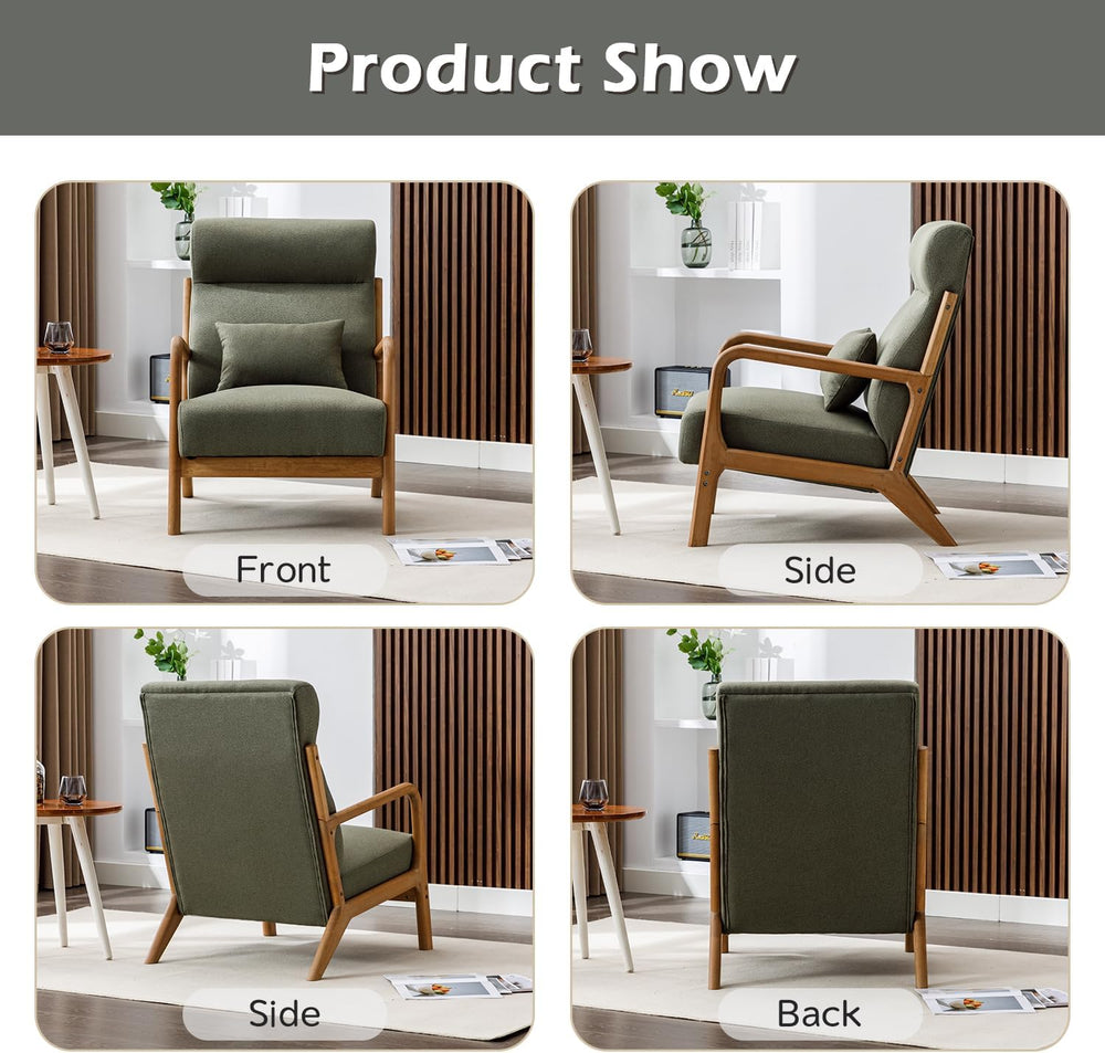 INZOY Mid Century Modern Accent Chair with High Back, Upholstered Living Room...