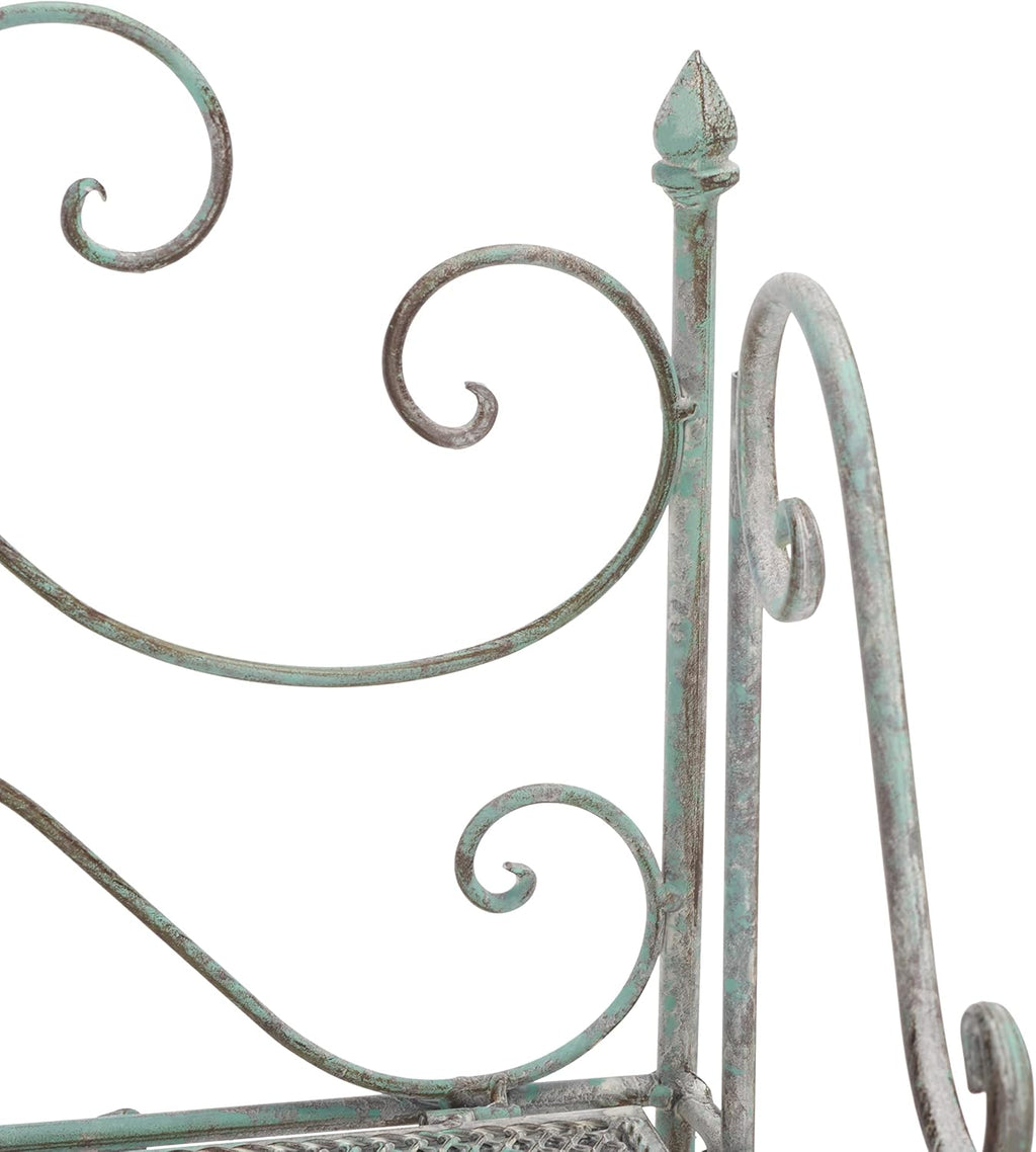 SAFAVIEH Outdoor Collection Torus Victorian Antique Dark Green Wrought Iron 3-Tier Shelf