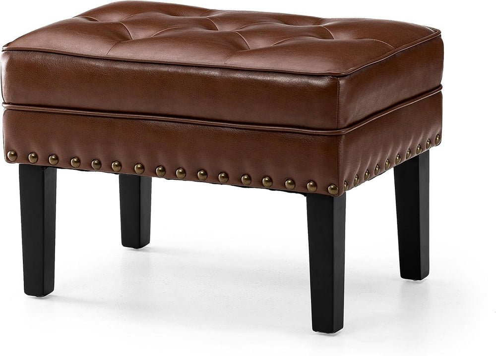 Glitzhome Faux Leather Foot Stool, Mid Century Modern Foot Stools Ottoman, Vi...