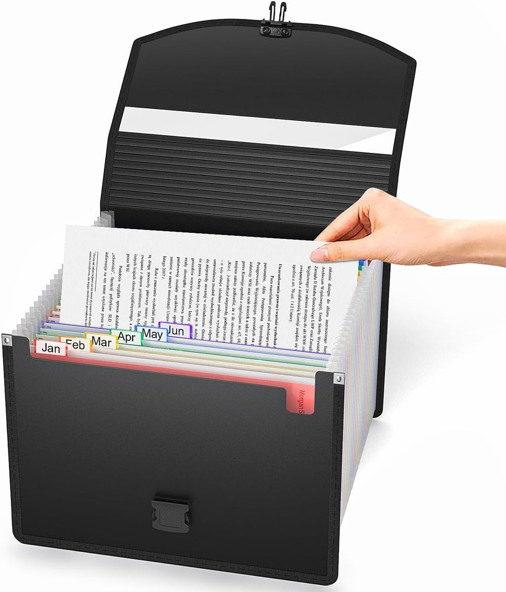 25 Pockets Accordion File Organizer with Handle,Expanding File Folder for Paper/Document/Bill,Portable Filing Box,Visible Window,Quick Search,Expandable Bottom,Large Capacity,A4/Letter Size