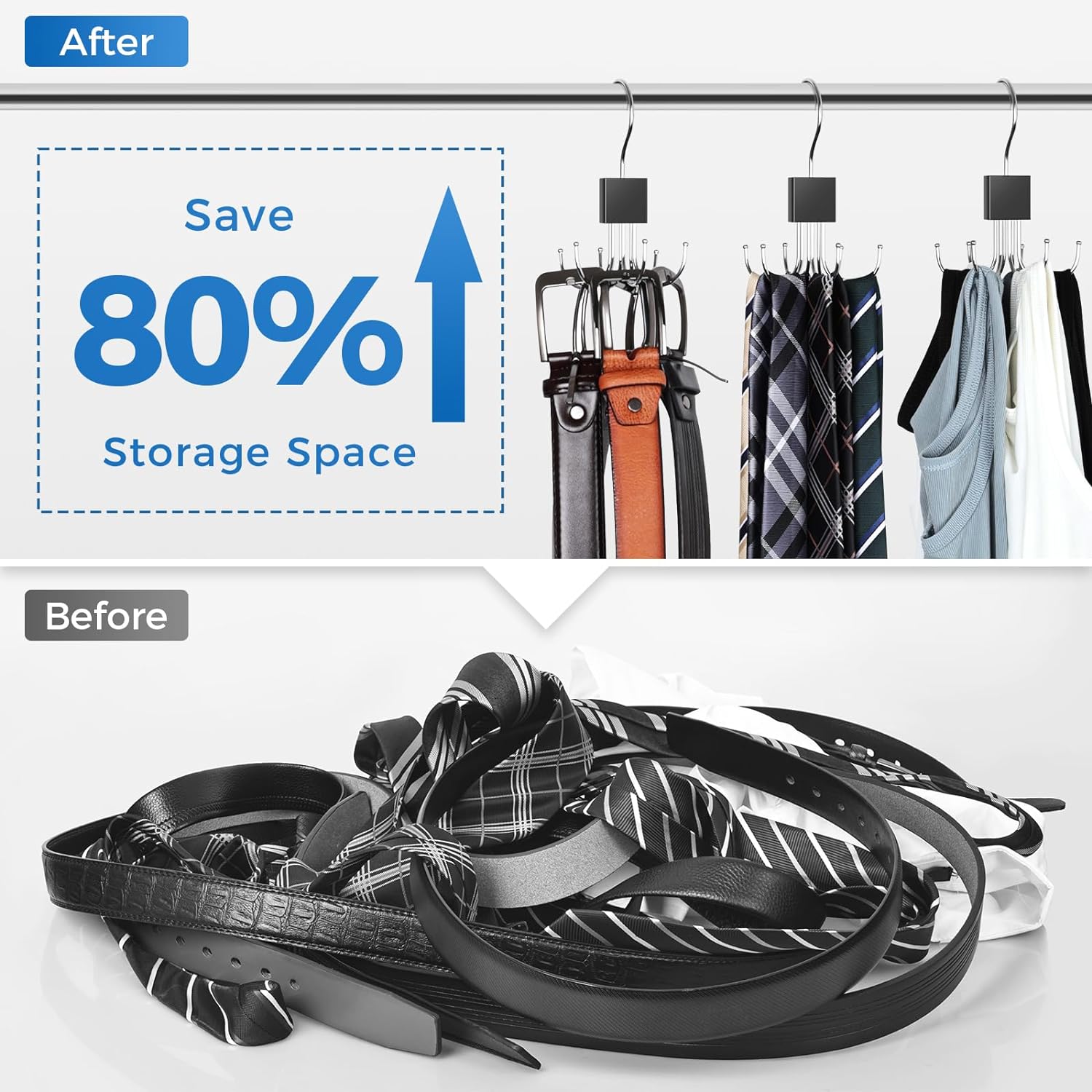 Belt Hanger, 2PCS Belt Organizer for Closet 360° Rotatable Max 48 Belt Storage Rack Space Saving Closet Organizers and Storage for Belt, Bra, Tank Top, Tie, Scarf, Purse
