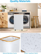 efluky Laundry Basket with Wheels, Tall Rolling Laundry Hamper with Lid and Removable Bag, Aesthetic Dirty Clothes Hamper on Wheels for Laundry Room, Bedroom, Dorm and Bathroom, 100L White