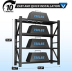 3000LBS Garage Shelving 32" W Garage Shelving Heavy Duty 4-Tier Metal Storage Shelves Adjustable Shelf Unit Storage Rack for Basement Supermarket Warehouse 32" W x 20" D x 78" H Black
