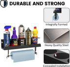 UNITEDPOWER 5 Aerosol Spray Can/Paper Towel Holder, Paint Bottle Storage Rack, Steel Wall Mount Shelf, Tool Organizer for Garage, Craft Workspace and Home