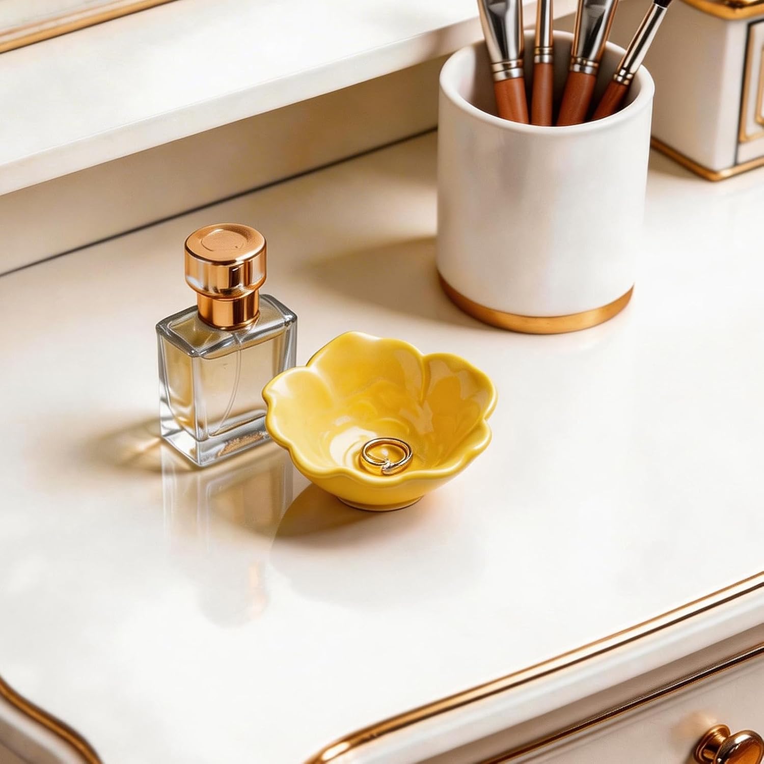 Small Rose Jewelry Dish, Ring Holder Dish, Ceramic Jewelry Tray | Keeps rings, earrings, coins, and keys easy to find on vanities or nightstands, and makes a sweet gift for moms and sisters
