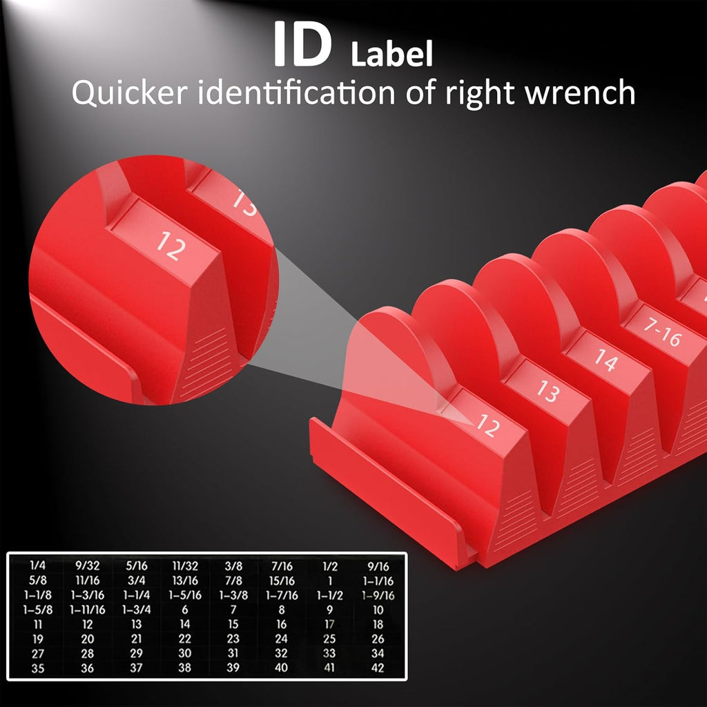 24pcs Magnetic Modular Wrench Organizers for Tool Drawers - Wrench Rack with Metric&SAE Labels,Tool Storage Holder with Magnet.Gift for Father, Brother&Boyfriend (Red with Magnets)