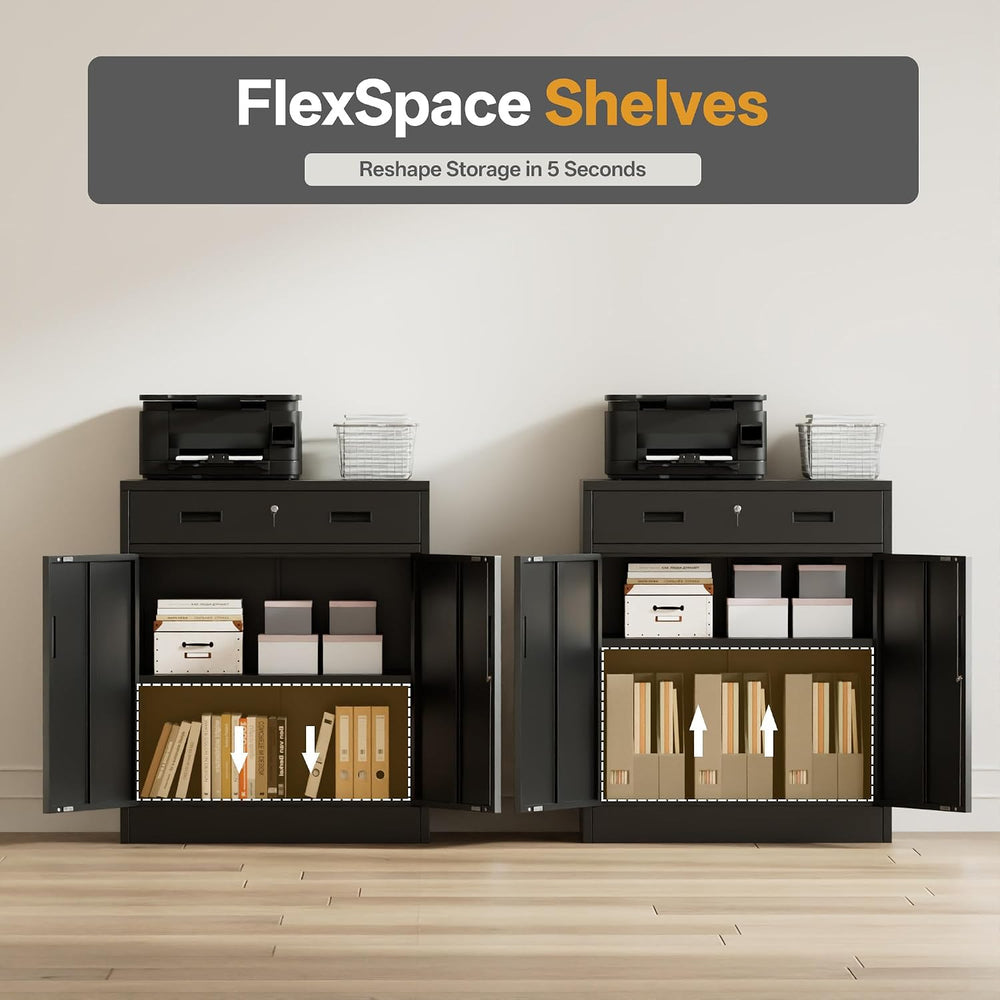 Metal Storage Cabinet 36" H, Locking Storage Cabinet with 1 Drawer and A...