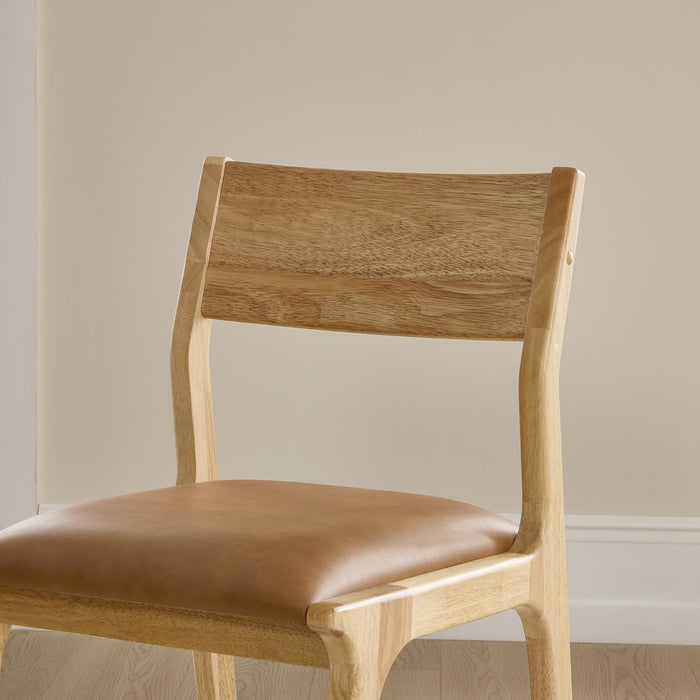 Watson & Whitely Wood Dining Chairs Set of 2, Modern Leather Upholstered Kitchen Chairs with Ergonomic Curved Backrest and Solid Wood Frame, Farmhouse Chairs for Dining Room, Living Room, Camel