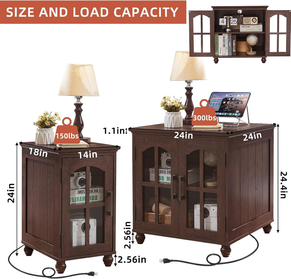 RWYHG End Table Set 2 with Charger, 18'' Nightstand and 24" Side...