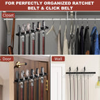 Belt Hanger for Closet Max 42 Belts, 2-in-1 Wall Mount Belt Organizer with 360° Rotating Hooks, Wooden Tie and Belt Rack for Closet Accessories Organizers and Storage, Black