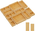 Lifewit Drawer Organizers 10 Pack(22 Grid) with 12 Inserts | Adjustable Bamboo Wooden Trays for Utensils, Silverware, Makeup, Kitchen, Bathroom, Office, Vanity Storage