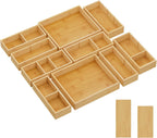 Lifewit Drawer Organizers 10 Pack(22 Grid) with 12 Inserts | Adjustable Bamboo Wooden Trays for Utensils, Silverware, Makeup, Kitchen, Bathroom, Office, Vanity Storage