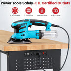 Workbench 84 Inch Heavy Duty Rubber Wood Top Work Bench Adjustable Height Work Table 5000 Lbs Load Capacity with Power Outlets & Extended Pegboard for Garage, Home, Office