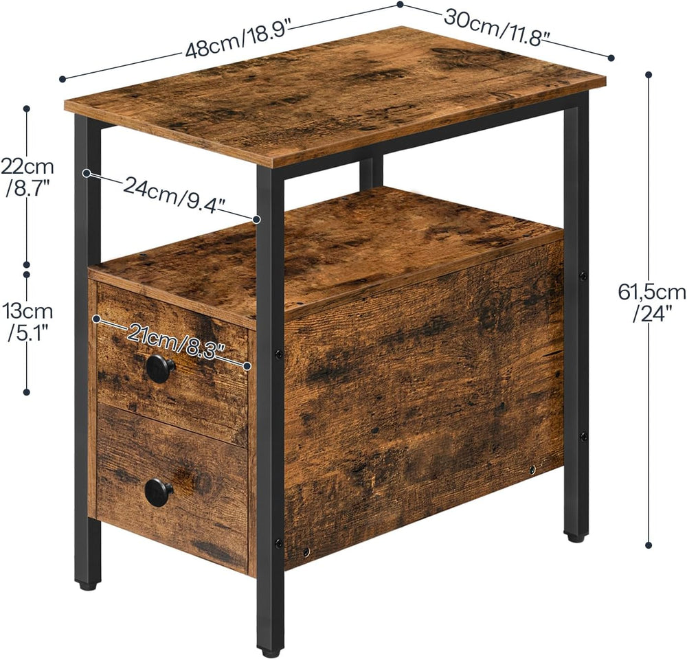 HOOBRO End Table, Narrow Chairside Table with Drawer and Open Storage Shelf, ...