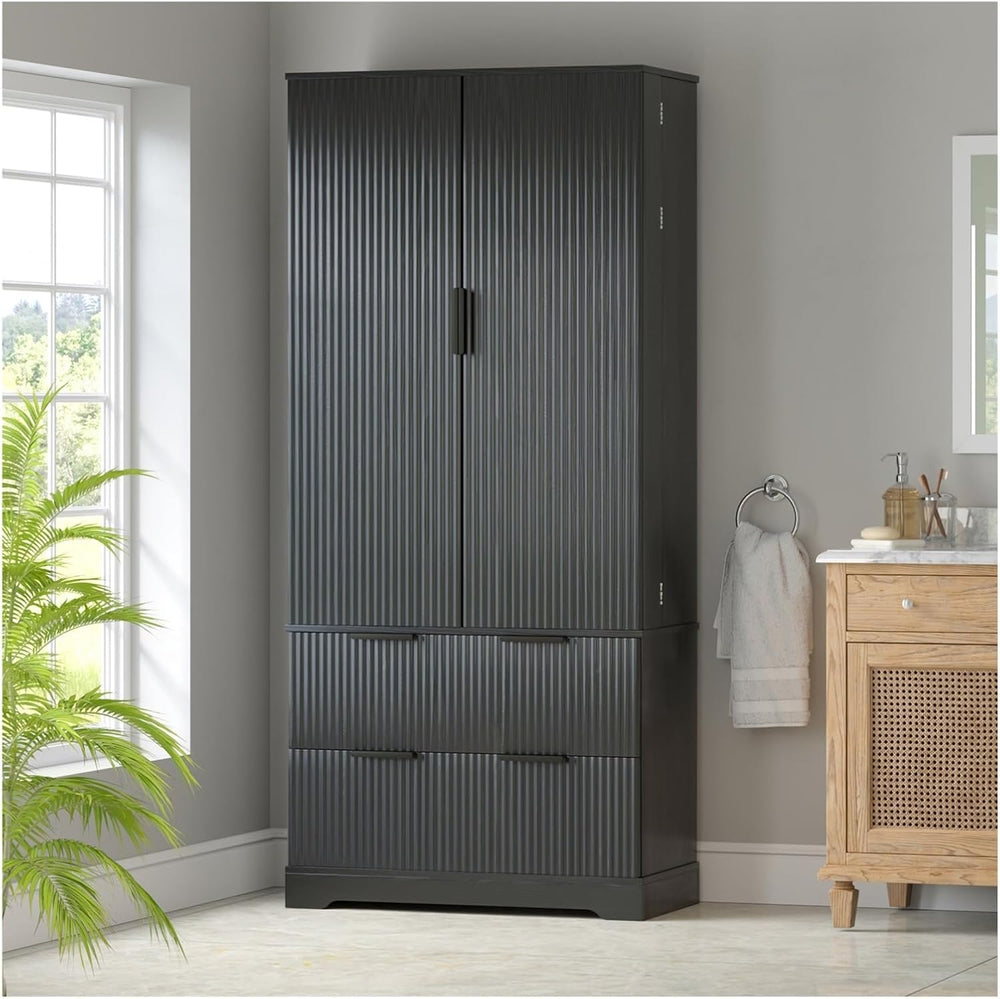72" Modern Fluted Kitchen Pantry Cabinet with 2 Large Drawers & 8-Do...