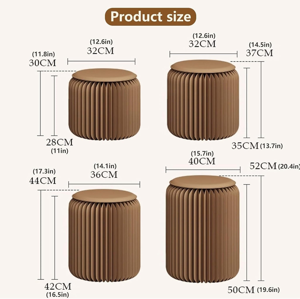 Foldable Paper Stool with Cushion Craft Paper Stool Collapsible Stool Easy to Assemble Suitable for Shopping Malls Fitting Rooms Exhibitions and Bedrooms(Brown,37cm(14.5in))