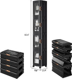 VECELO 4-Tier Tall Narrow Storage Cabinet with Movable Wheels, Adjustable Shelves, Anti-Tip, Slim, for Small Space, Bathroom, Kitchen, Laundry, Black