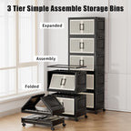 Stackable Storage Bins with Lids,Collapsible Plastic Storage Box Closet Organizers and Storage with Wheels and Magnetic Door for Home Office Dorm (5 Pack)