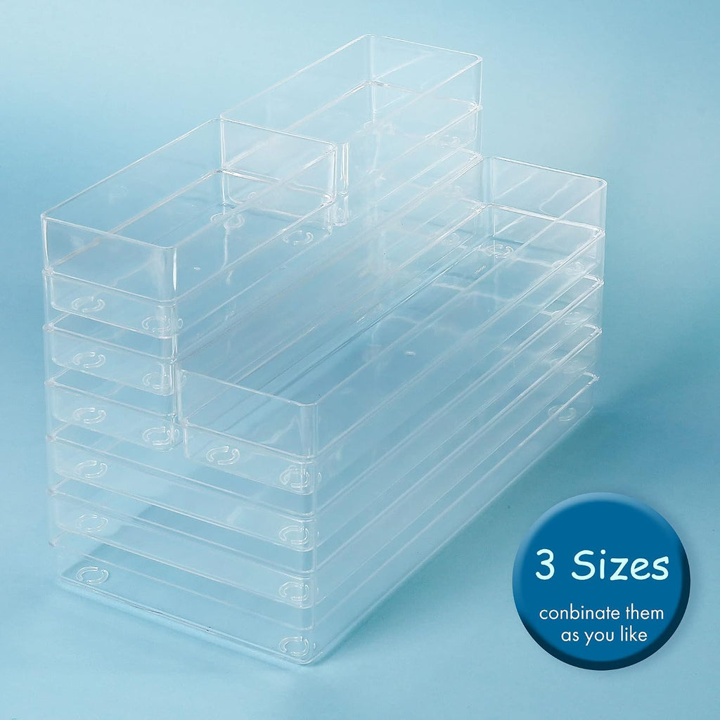 LotFancy Clear Drawer Organizers, 6'' x 3'' x 2'', Set of 3, Drawer Organizer Trays for Desk, Plastic Storage Bins for Bathroom, Makeup, Utensils, Stackable