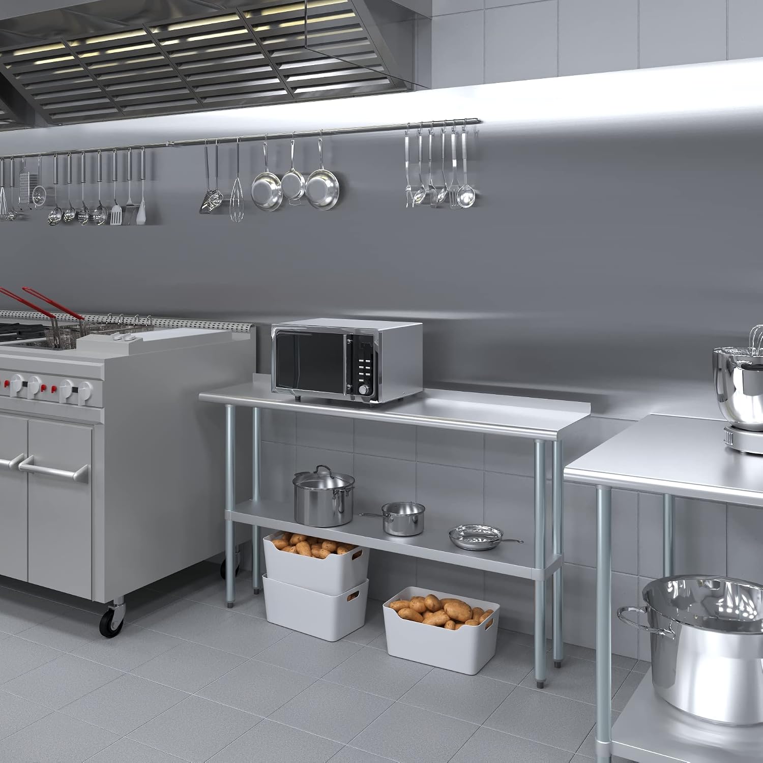 AmGood 14 in. x 60 in. Stainless Steel Work Table with 1.5 in. Backsplash | Metal Kitchen Food Prep Table