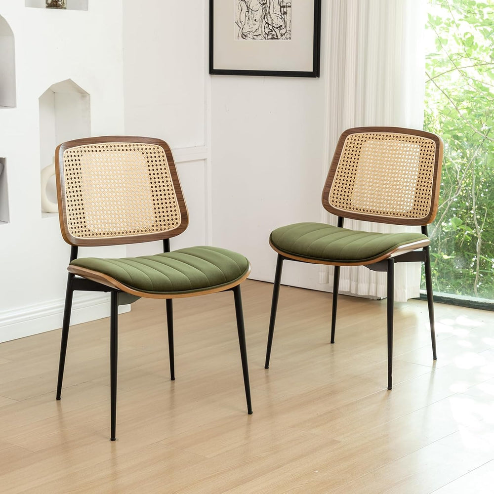 Rattan Dining Room Chairs Set of 2, Mid Century Modern Kitchen Chairs,Green V...