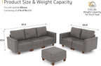 SITJOY Faux Leather Modular Sectional Sofa with Storage, Mid Century Modern Sectional Couches for Living Room, Soft Padded Armrests, 6 Seat Couch and Loveseat Sets with Ottoman, Gray