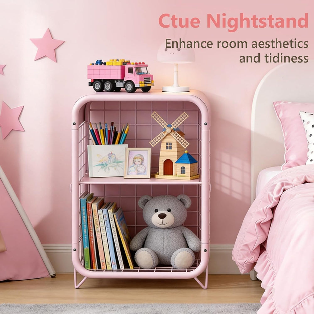 Cute Nightstand, Metal End Table, Side Table with Storage, 3-Tier Narrow End ...