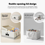 Dog Toy Basket with Double-Open Lid, Divided Dogs Basket for Toys, Collapsible Pet Toys Box, Dog Storage Organizer with 2 Divided Area, Puppy Toy Baskets with Rope Handles, Beige & Gray