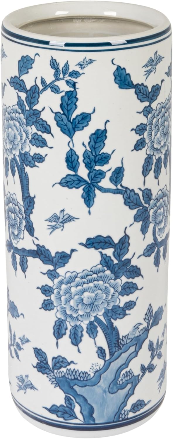 Creative Co-Op Blue and White Ceramic Umbrella Stand