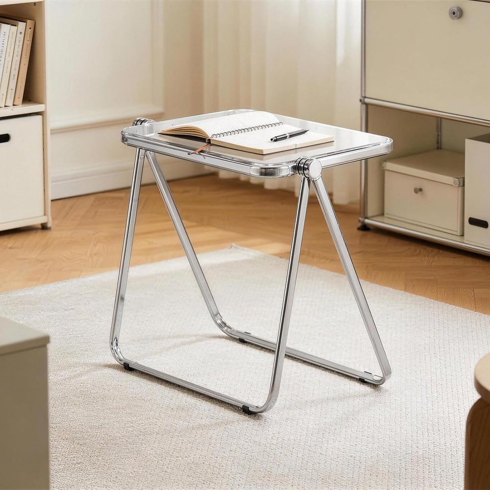 Folding TV Tray Table, Acrylic Foldable Side Desk - No Assembly, Space Saving...