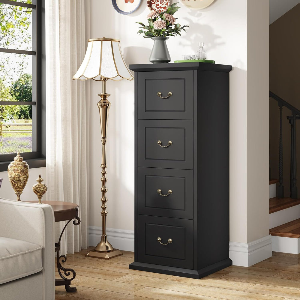 Tribesigns 4-Drawer File Cabinet for A4/Letter/Legal Files, Black | Tall Wood...