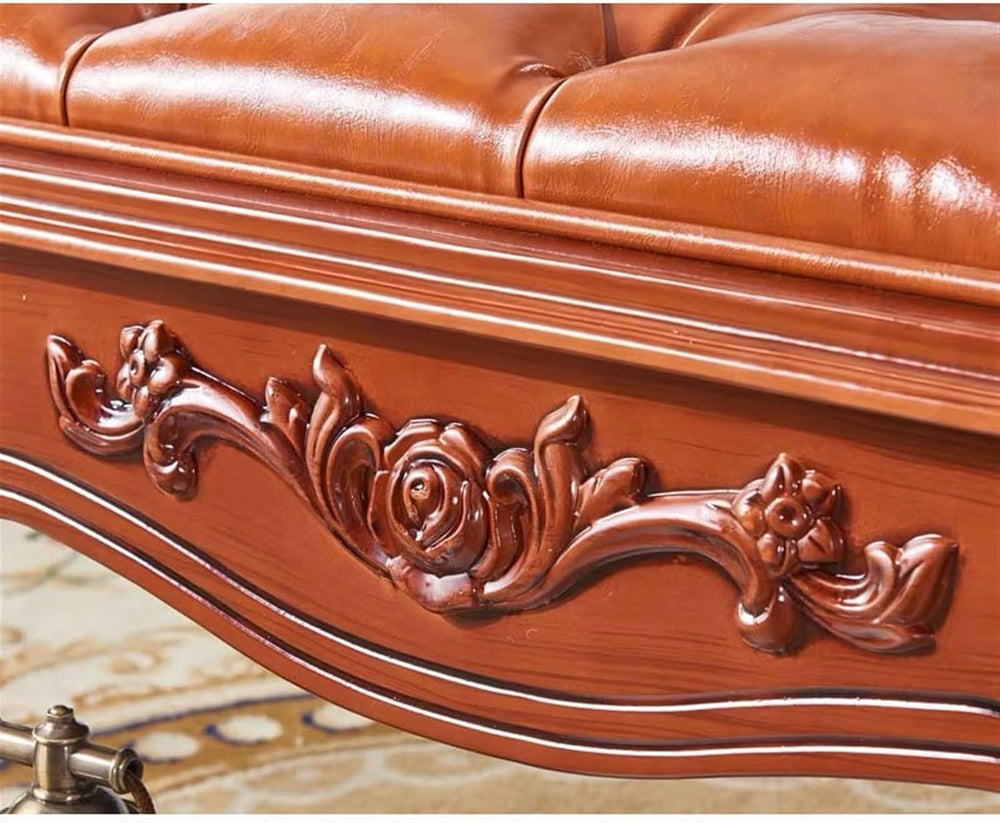 Modern Brown Retro Bedroom Decorative Bench Wooden Simple Bedside Upscale PU ...