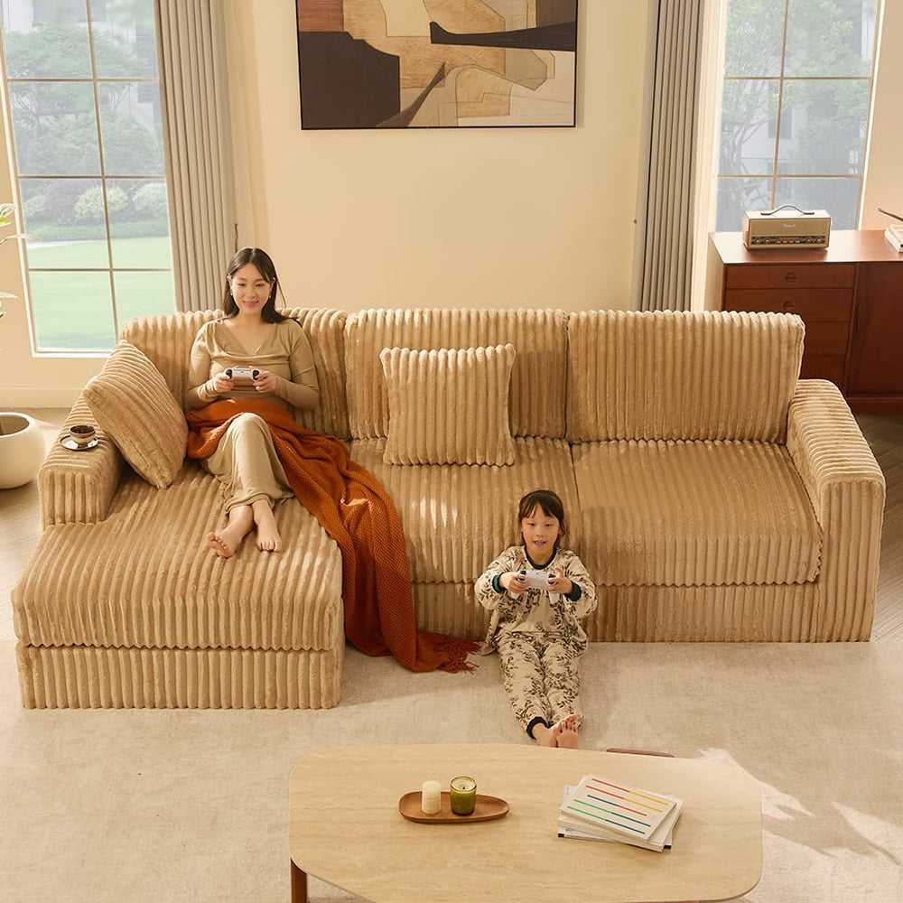 GOSUHI 113" L-Shaped Cloud Couch, Modular Sectional, Deep Seats, Camel |...