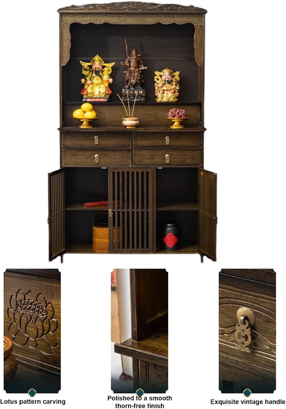 Chinese Cabinet Pedestal Offering Table, Meditation Table with Storage Space,...