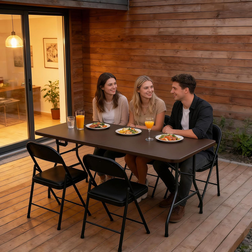 6FT Folding Table, Heavy Duty Plastic Fold-in-Half Utility Table with Handle,...