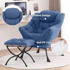 Tiita Lazy Chair with Ottoman, Modern Large Accent Lounge Armchair, Comfy Leisure Sofa Reading Chair with Footrest for Bedroom, Living Room, Dorm Rooms, Garden and Courtyard, Blue