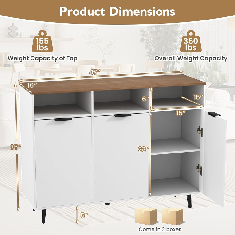 Giantex Sideboard Cabinet - 47” Buffet Cabinet with Storage Compartments, Cou...