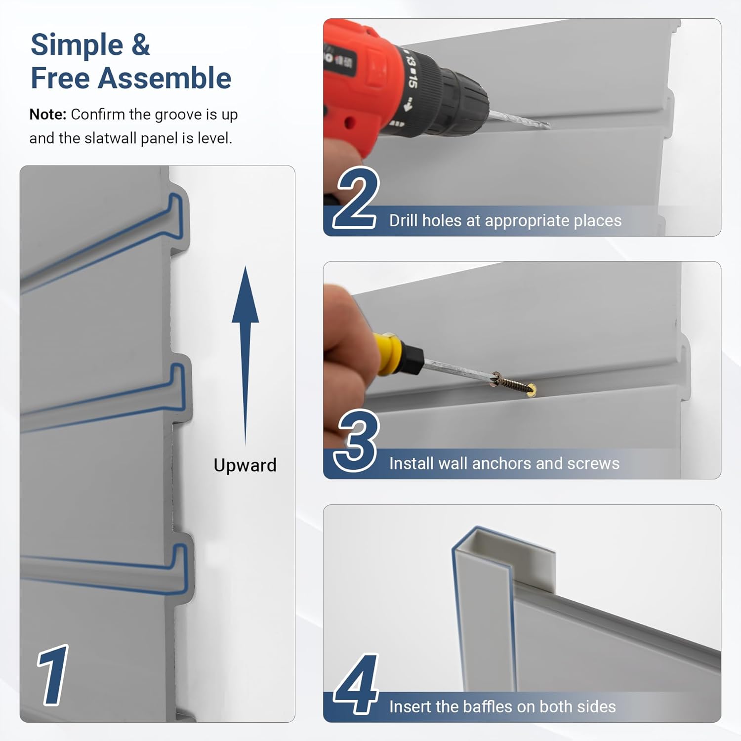 Slatwall Panel 8 FT x 4 FT, Interlocking Slat Wall Paneling, Wall Mounted PVC Wallpanel, Suitable for Garage Storage and Organizer, Slatwall Board, Shelves - Grey