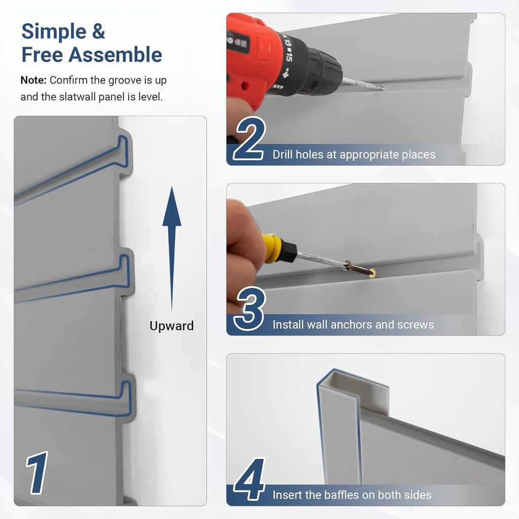 Slatwall Panel 4 FT x 4 FT, Interlocking Slat Wall Paneling, Wall Mounted PVC Wallpanel, Suitable for Garage Storage and Organizer, Slatwall Board, Shelves - Grey