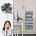 Hanging Jewelry Organizer Dual Sided 84 Clear Pockets and 6 Hook Loops Storage for Holding Jewelries Hair Accessories Dress Shaped Earring Holder (84 Pockets and 6 Hook Loops -Grey)