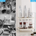 FSyueyun 2-Tier Bathroom Countertop Organizer, Tool-Less Installation Premium Plastics Makeup Shelf Organizer Perfume Skincare for Dresser Vanity Tray Organizers and Storage (Sliver)