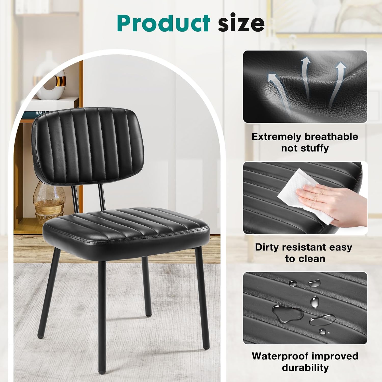 OLIXIS Dining Chairs Set of 2, Mid Century Modern Kitchen Chairs, Black | Faux Leather Cushion Seat, Metal Legs Backrest, Living Room Home Office Bedroom