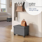 STORAGEBUD Storage Ottoman Cube with Small Bin, 16-in Square Ottoman with Storage for Living Room and Bedroom, Small Ottomans Foot Rest, Fabric Foot Stools Ottomans Max 330lbs, Grey