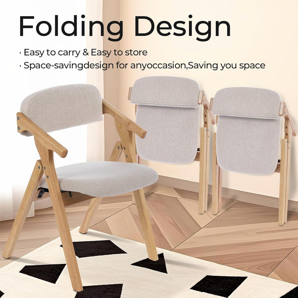 Grod Folding Dining Chairs, Padded Seat, Wooden Stackable,1PCS (Beige)
