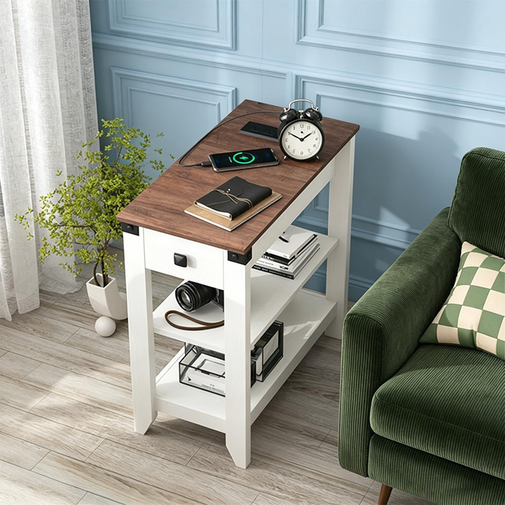 Drefure Sofa Side Table Set of 2 with Charging Station, Narrow End Tables wit...